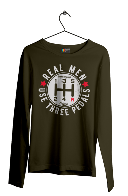 Чоловічий лонгслів з принтом "Справжні чоловіки використовують три педалі". Авто гумор, автомобіль, гумор, для автолюбителів, для автомобіліста, коробка передач, мем, механіка, прикольна. 2070702