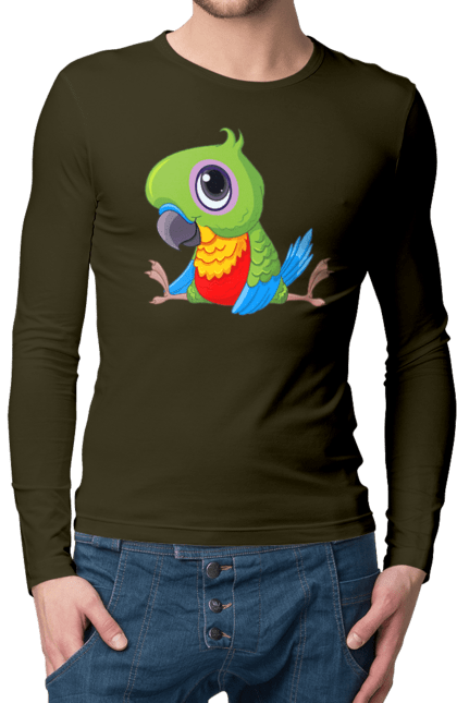Мужской лонгслив с принтом Попугайчик. Мило, попугай. 2070702
