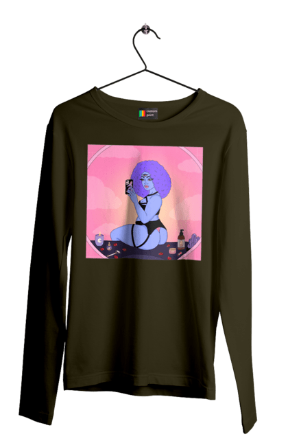 Чоловічий лонгслів з принтом "Фіолетова Дівчина Фото У Дзеркалі". Білизна, дзеркало, фото. 2070702