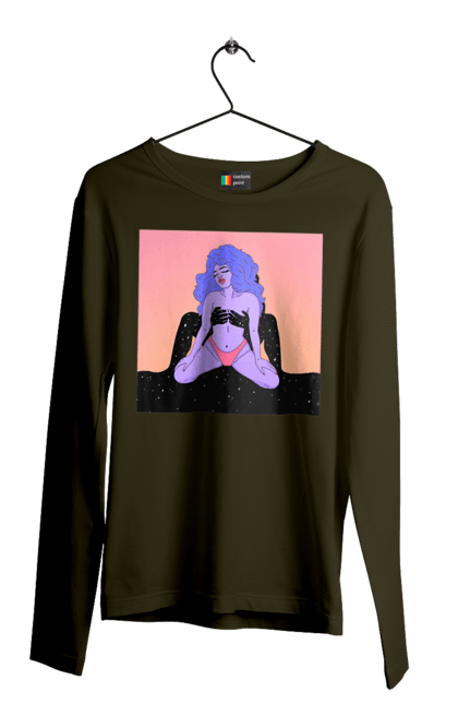 Чоловічий лонгслів з принтом "Фіолетова Дівчина В Трусиках". Інопланетянка, у трусах. 2070702