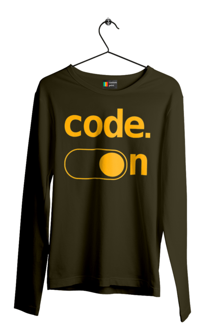 Чоловічий лонгслів з принтом "Код увімкнено". Айті, айтішник, для айтішника, для програміста, код увімкнено, подарунок айтішнику, подарунок програмісту, програміст, розробник. 2070702