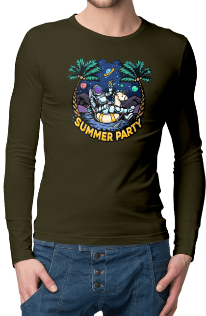 Men`s longsleeve with prints Summer Party With Astronaut. Cosmonaut, space, summer. 2070702