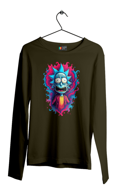 Men's longsleeve with prints Rick and Morty. Adventures, black humor, cartoon, rick, rick and morty, sci-fi, tragicomedy. 2070702