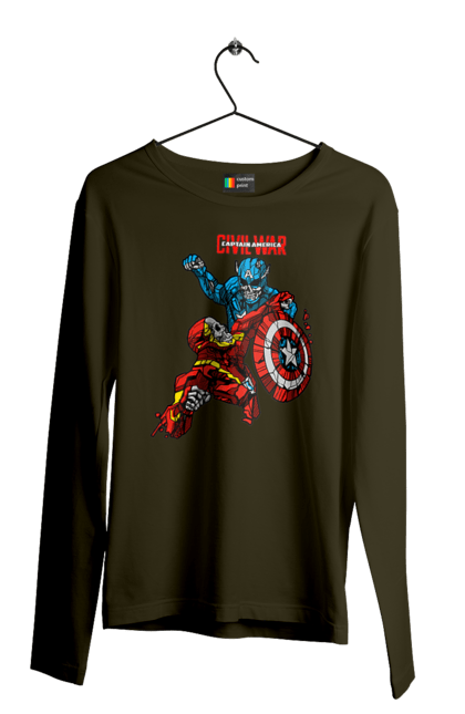 Men's longsleeve with prints Iron Man vs Captain America. Avengers, captain america, civil war, comic, comics, film, iron man, marvel, marvel comics, tony stark. 2070702