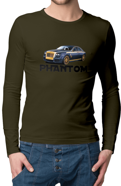 Чоловічий лонгслів з принтом "Ролс ройс". Авто, автомобіль, люкс клас, ролс ройс, седан, фантом. 2070702