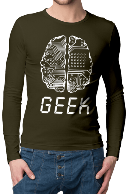 Чоловічий лонгслів з принтом "Гик Мозок". Айті, айтішник, гик, знання, інженер, кібер, кібернетика, кіборг, код, комп, комп’ютерник, кристал, мікросхема, мозок, програміст, професіонал, професссія, розробник, розум, чіп. 2070702
