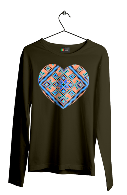 Men`s longsleeve with prints Heart embroidery. Cross stitch, embroidered shirt, embroidery, heart, i love ukraine, symbols of ukraine, traditions of ukraine, ukraine. 2070702