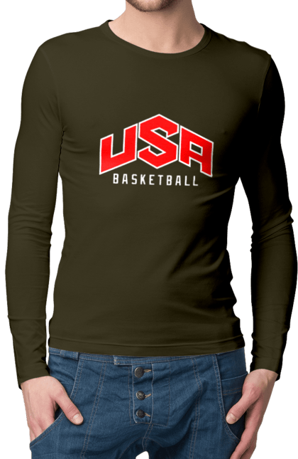 Чоловічій лонгслів з принтом "Баскетбол США". Basketball, usa, usa basketball, баскетбол, команда, спорт, спортивна команда, сша. 2070702