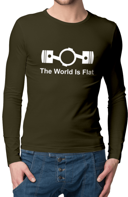 Мужской лонгслив с принтом World Flat. Авто, деталь, машины. 2070702
