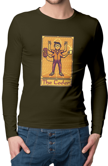 Чоловічий лонгслів з принтом "Карта таро  кодер". Ай ті, айтішник, карта таро, код, програміст, хакер. 2070702