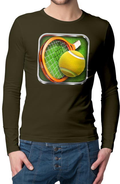 Чоловічий лонгслів з принтом "Теніс". Великий теніс, гравці, лондон, м`яч, призовий фонд, ракетка, спонсор, турнір на ґрунті, турнір на траві, турнірна сітка. 2070702