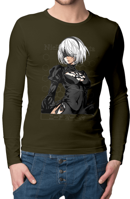 Men's longsleeve with prints Nier: Automata 2B. Character, executioner, game, nier: automata, platinum games, video game, yorha. 2070702