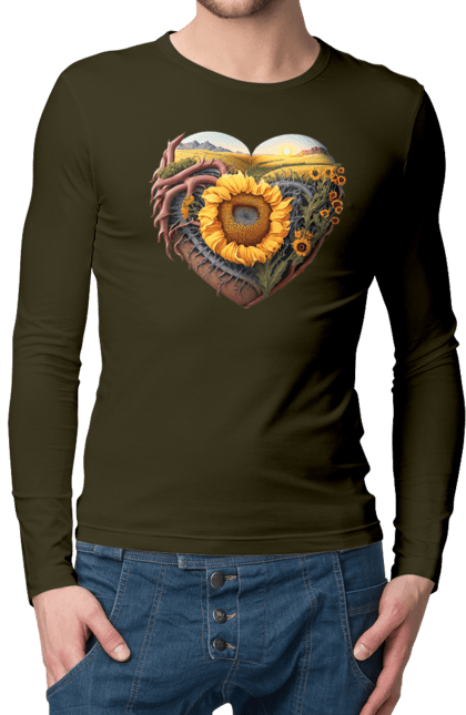 Чоловічий лонгслів з принтом "Символи України". Небо, поле, пшениця, символи україни, соняшник, україна. 2070702