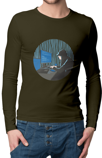 Чоловічий лонгслів з принтом "Хакер". Бінарний, гік, програміст, хакер. 2070702