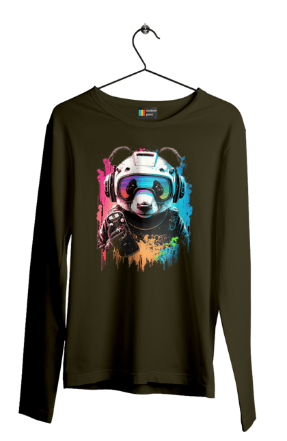 Чоловічий лонгслів з принтом "Панда в VR шолом". Віртуальна реальність, гік, панда, персонаж, шолом. 2070702