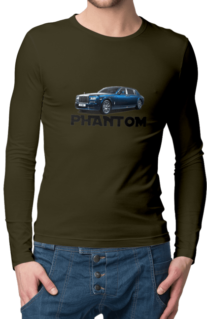 Чоловічий лонгслів з принтом "Ролс ройс". Авто, автомобіль, люкс клас, ролс ройс, седан, фантом. 2070702