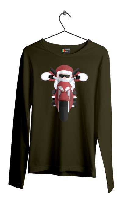 Чоловічий лонгслів з принтом "Санта на мотоциклі". Мотоцикл, новий рік, різдво, санта. 2070702