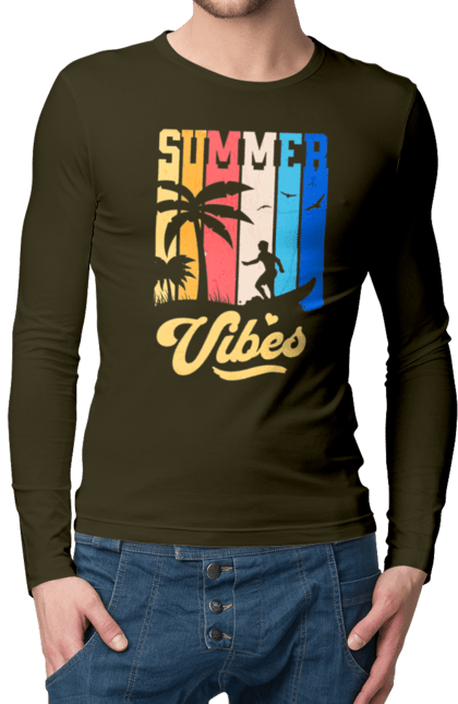 Men`s longsleeve with prints Summer Vibes Beach. Beach, sea, summer, surfing, tropics, vacation. 2070702