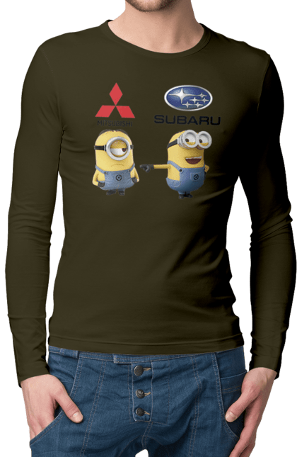 Мужской лонгслив с принтом Minion Субару. Авто, машины, миньоны, митсубиси, субару. 2070702