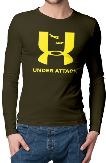 Чоловічий лонгслів з принтом "Under Attack yellow". Андер армор, бренди, гумор, приколи, прикольні, ундер армор. 2070702