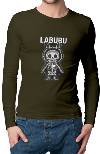 Чоловічий лонгслів з принтом "Лабубу". Анатомія, кістки, лабубу, миложутко, мінімалізм, рентген, серце` що світиться, скелет, череп, чорнобіле. 2070702
