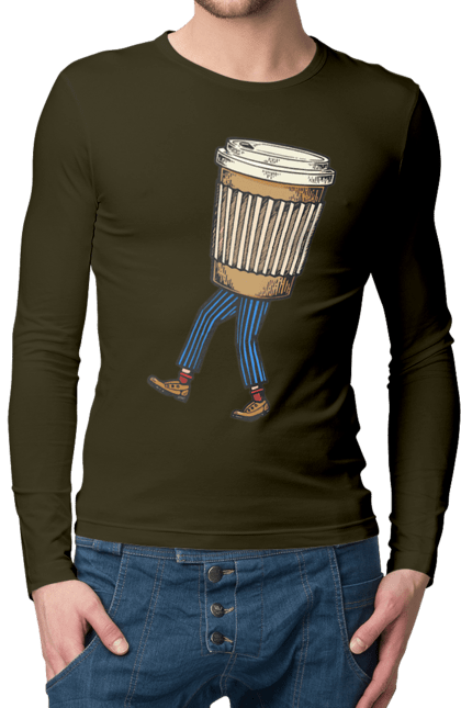 Чоловічий лонгслів з принтом "Людина Кава". Кава. 2070702