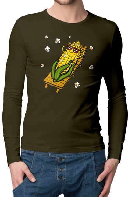 Чоловічий лонгслів з принтом "Кукурудза Загоряє На Лежаках". Кукурудза, лежак, попкорн. 2070702