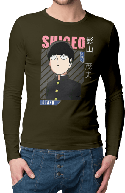 Мужской лонгслив с принтом Моб Психо 100. Anime, manga, mob psycho 100, shigeo kageyama, аниме, манга, моб, моб психо 100, сигэо кагэяма. 2070702