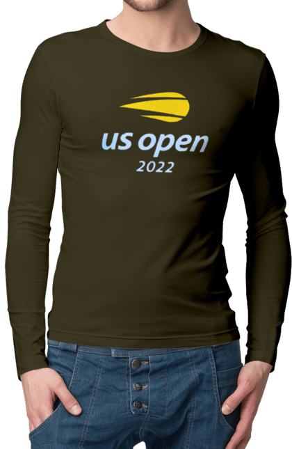 Мужской лонгслив с принтом Теннисный турнир US Open 2022. Большой теннис, игроки, мяч, нью йорк, открытый чемпионат, призовой фонд, ракетка, спонсор, хард, чемпионат америки. 2070702