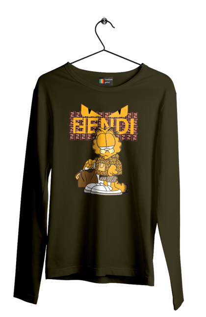 Чоловічій лонгслів з принтом "Fendi Гарфілд". Fendi, garfield, бренд, будинок моди, гарфілд, італія, люкс, мода, сумка, фенді. 2070702