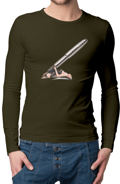 Чоловічий лонгслів з принтом "Великий Патрон". Дівчина, куля, патрон. 2070702