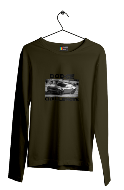 Чоловічий лонгслів з принтом "Додж челенджер". Авто, автомобіль, американська легенда, додж челенджер, класичне авто, культовий автомобіль, масл кар, потужний автомобіль. 2070702