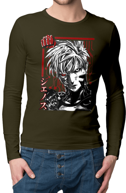 Men's longsleeve with prints One Punch Man Genos. Anime, comedy, cyborg, demon, demon cyborg, genos, manga, one punch man, parody, superheroes. 2070702