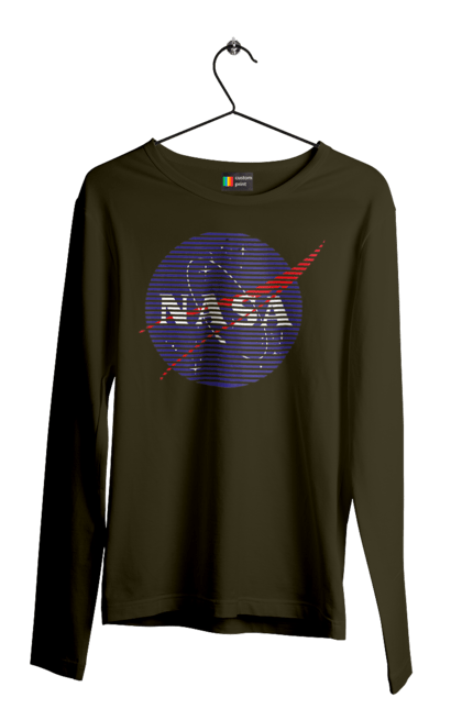 Men's longsleeve with prints NASA. Aeronautics, astronautics, aviation, nasa, research, rocket, science, space, technologies, usa. 2070702