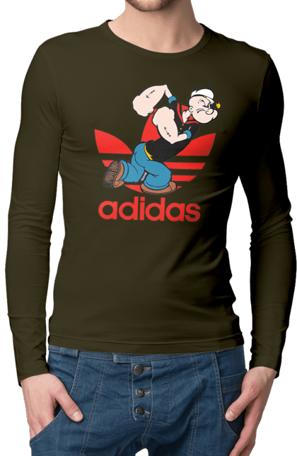 Чоловічій лонгслів з принтом "Adidas Моряк Попай". Adidas, popeye the sailor, адідас, комікс, моряк, мультфільм, серіал, трубка. 2070702