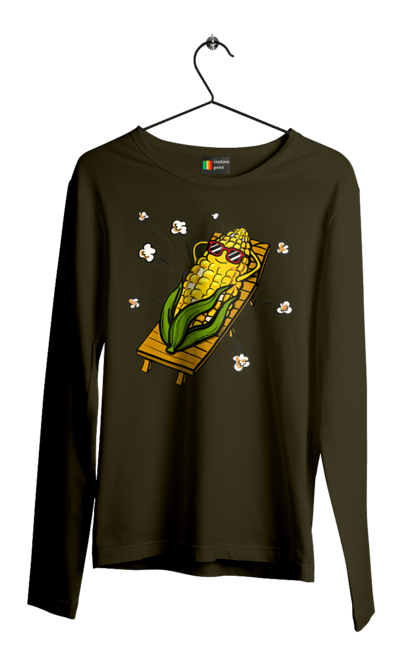 Чоловічий лонгслів з принтом "Кукурудза Загоряє На Лежаках". Кукурудза, лежак, попкорн. 2070702