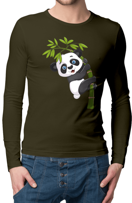 Чоловічій лонгслів з принтом "Веселий панда арт". Ведмідь, веселий панда арт, панда, панда арт. CustomPrint.market