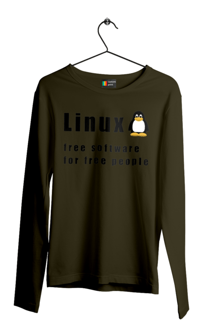 Чоловічий лонгслів з принтом "Linux Вільний Для Вільних". Linux, адміністратор, айті, айтішник, безкоштовна, безкоштовно, вільна, доступність, незалежність, операційна система, ос, пінгвін, програміст, програмне забезпечення, свобода, сервер, сисадмін, система, системний адміністратор, софт, текст, чорний. 2070702