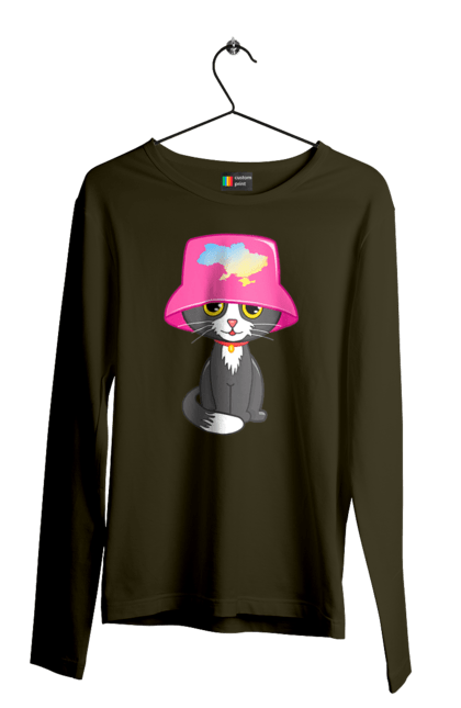 Чоловічий лонгслів з принтом "Котик з картою україни". Євробачення, калош, кіт, котик, музика, панама калоша, символ україни, україна. 2070702