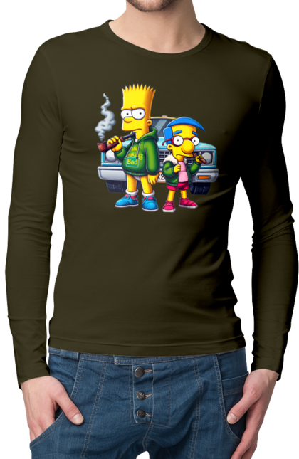 Men's longsleeve with prints Bart Breaking Bad. Bart, breaking bad, cartoon, character, laboratory, milhouse, serial, simpson, simpsons. 2070702