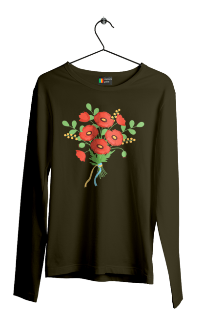 Men`s longsleeve with prints Red poppies. Flag of ukraine, flowers, poppy, red poppies, symbol of ukraine, traditions of ukraine, ukraine. 2070702