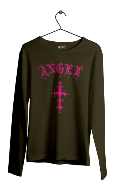 Men's longsleeve with prints Logo Angel. Angel, cross, gothic, gothick style, logo, pink. 2070702