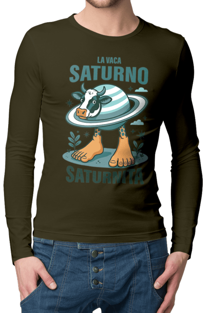 Чоловічий лонгслів з принтом "Lavaca Saturno Saturnita". Брейнрот, італійська гнилизна мозку, італійський брейнрот, італійський мем, італійські меми, корова сатурн, ла вака, ла вака сатурно, лавака сатурно, сатурно сатурніто. 2070702