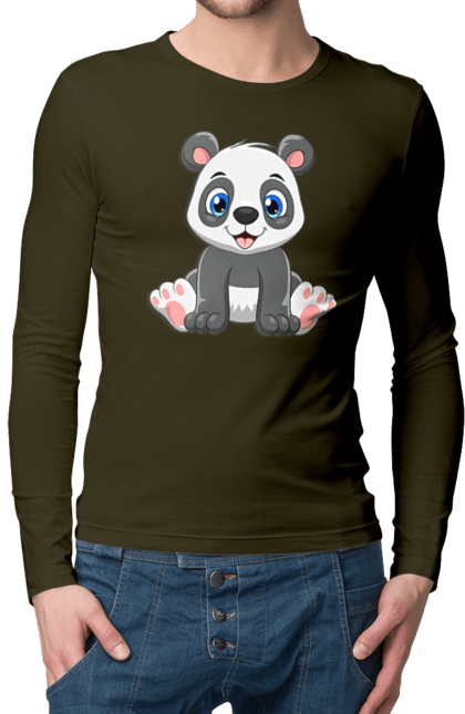 Чоловічій лонгслів з принтом "Веселий Панда". Ведмідь, веселий панда, дитячі, панда, тварини. CustomPrint.market