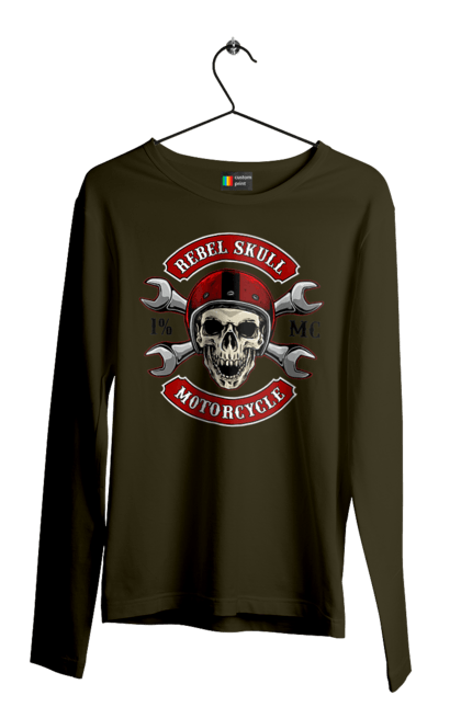 Men`s longsleeve with prints skull motorist. Amateur, helmet, motorcycle, skull. 2070702