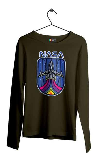 Men's longsleeve with prints NASA. Aeronautics, astronautics, aviation, nasa, research, rocket, science, space, technologies, usa. 2070702