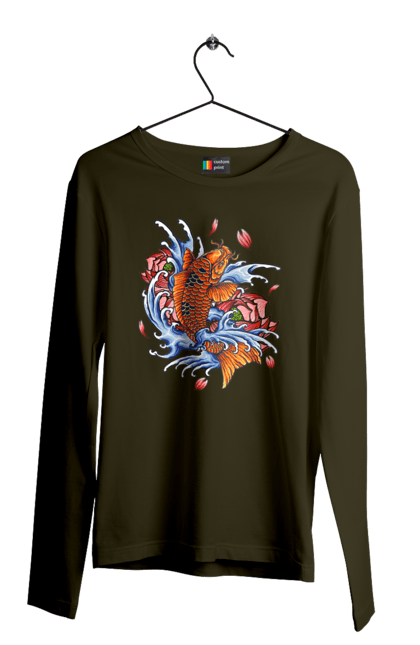 Men`s longsleeve with prints Fish and waves. Fish, flower, wave. 2070702