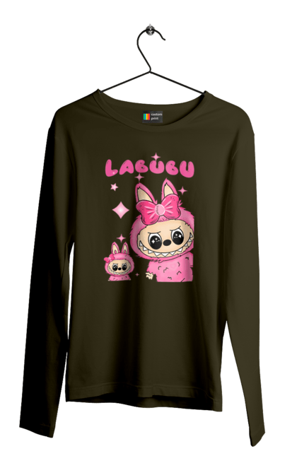 Чоловічий лонгслів з принтом "Лабубу". Іграшка лабубу, лабубу, лабубу кока кола, мерч лабубу, мила, рожева лабубу, смішна лабубу. 2070702