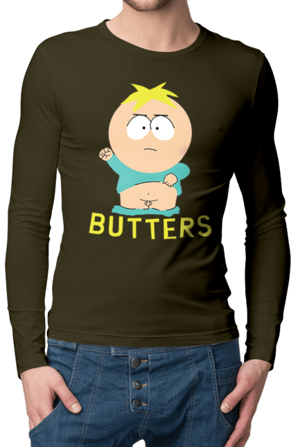 Мужской лонгслив с принтом Южный Парк Баттерс. Butters, south park, баттерс, мультфильм, южный парк. 2070702