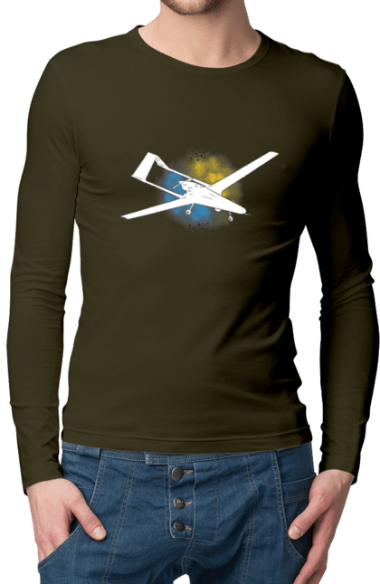 Чоловічий лонгслів з принтом "Товариш байрактар". Акварель, байрактар, небо, славаукраїні, україна. 2070702